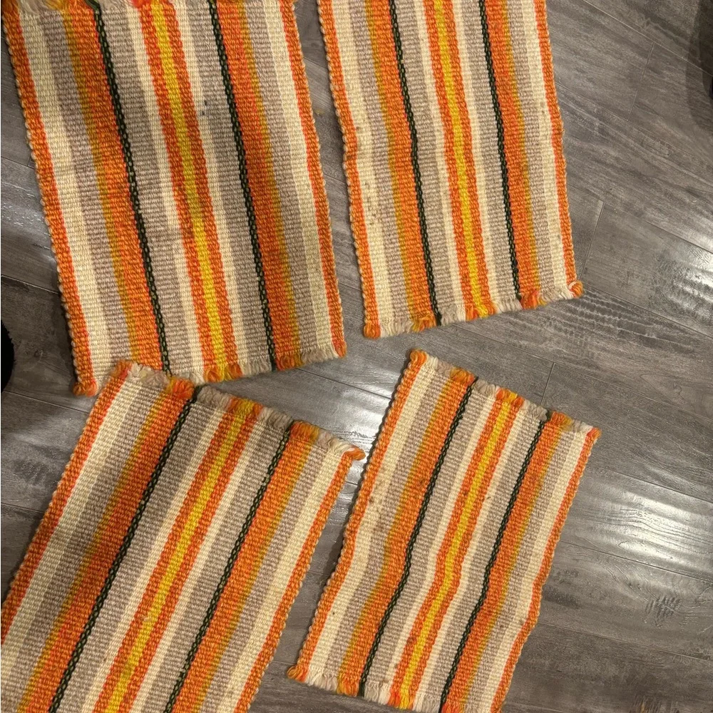 Striped Orange and Cream Woven Table Mats